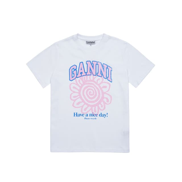 가니 여성 저지 플라워 반팔 티셔츠 화이트 T3716-151