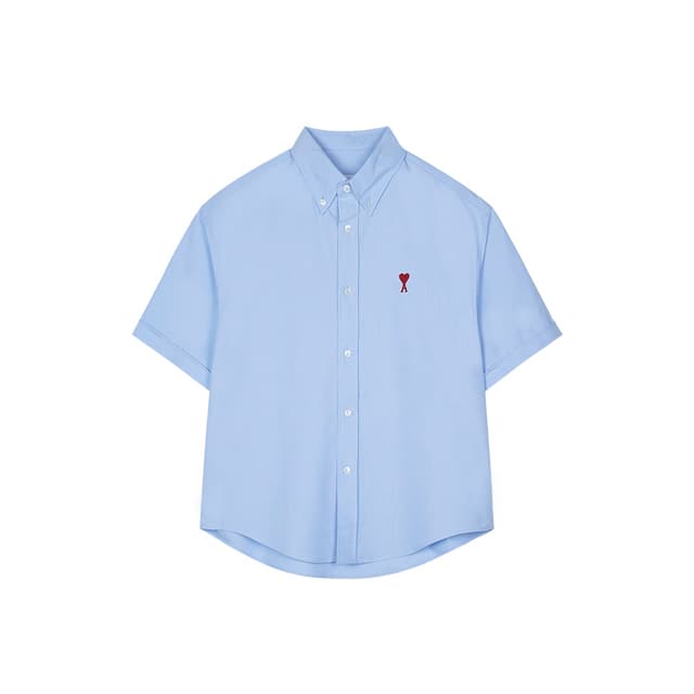 아미 남녀공용 스몰 하트로고 반팔 셔츠 스카이블루 HSH230-CO0031-484