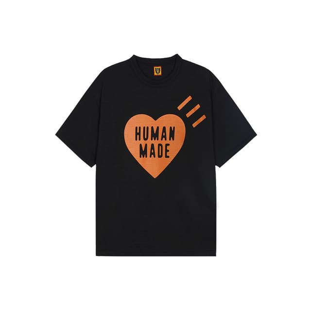 [휴먼 메이드] 시부야 파르코 스토어 한정판 하트 티셔츠 (블랙 오렌지) HM26TE022