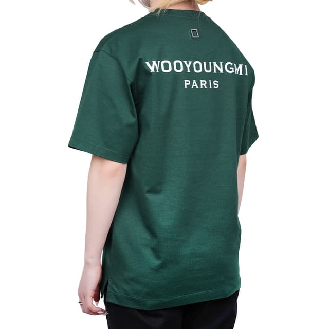 당일배송우영미 여성 백 로고 라운드넥 코튼 반팔티셔츠 그린 M233TS08705F
