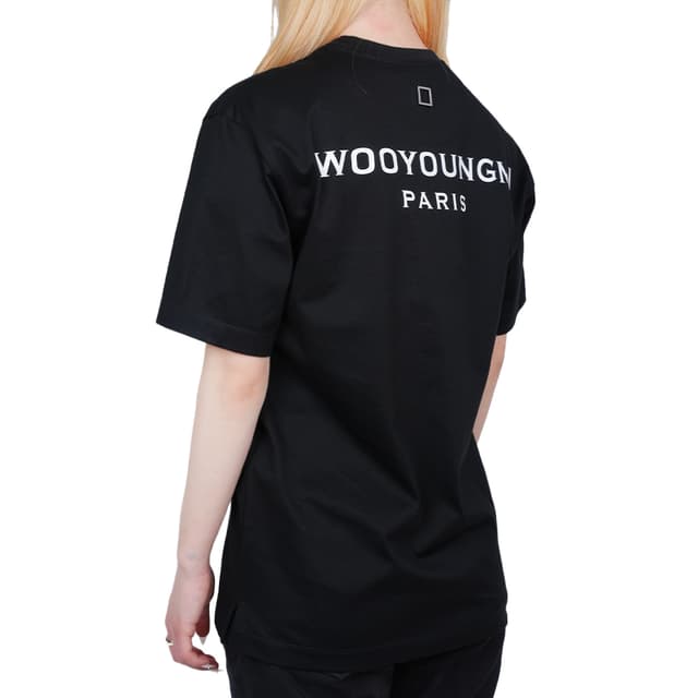 당일배송우영미 여성 백 로고 라운드넥 코튼 반팔티셔츠 블랙 M233TS08708B