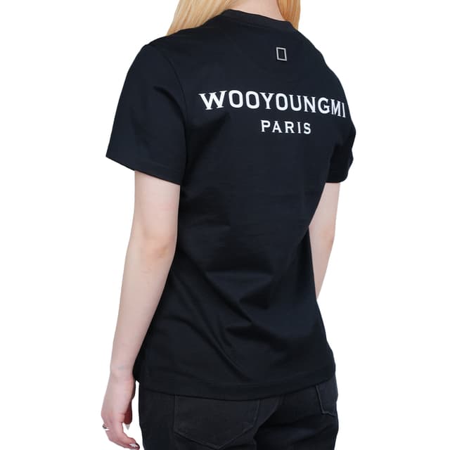 당일배송우영미 여성 백로고 뱃지 라운드 코튼 반팔티셔츠 블랙 M233TS07708B