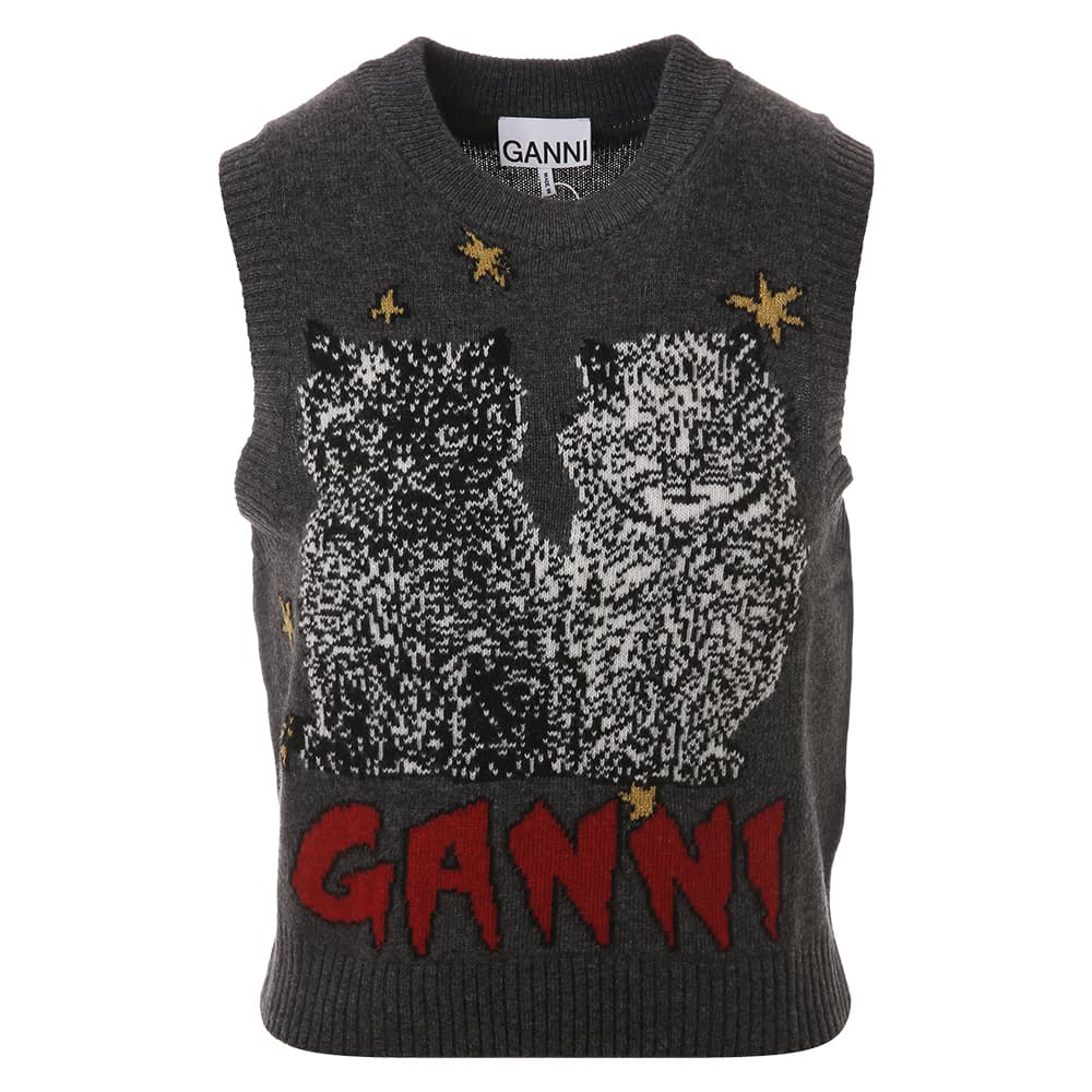 [국내/당일]25SS K2375 084 가니 그래픽 울 믹스 캣 그레이 베스트