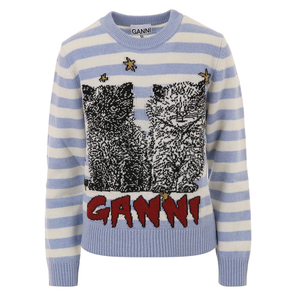 [국내/당일]25SS K2369 628 가니 그래픽 울 믹스 캣 스트라이프 니트