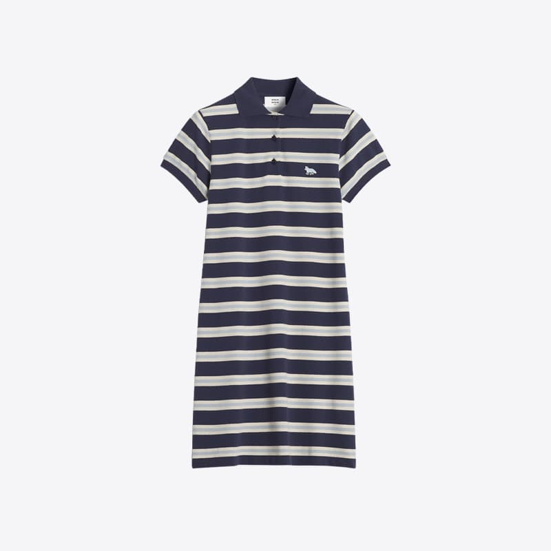 메종키츠네 여성 베이비폭스 패치 스트라이프 폴로 피케 원피스 (네이비) OW01619KJ7010 0239