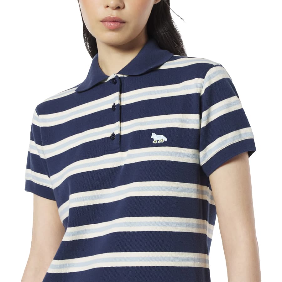 메종키츠네 여성 베이비폭스 패치 스트라이프 폴로 피케 원피스 (네이비) OW01619KJ7010 0239