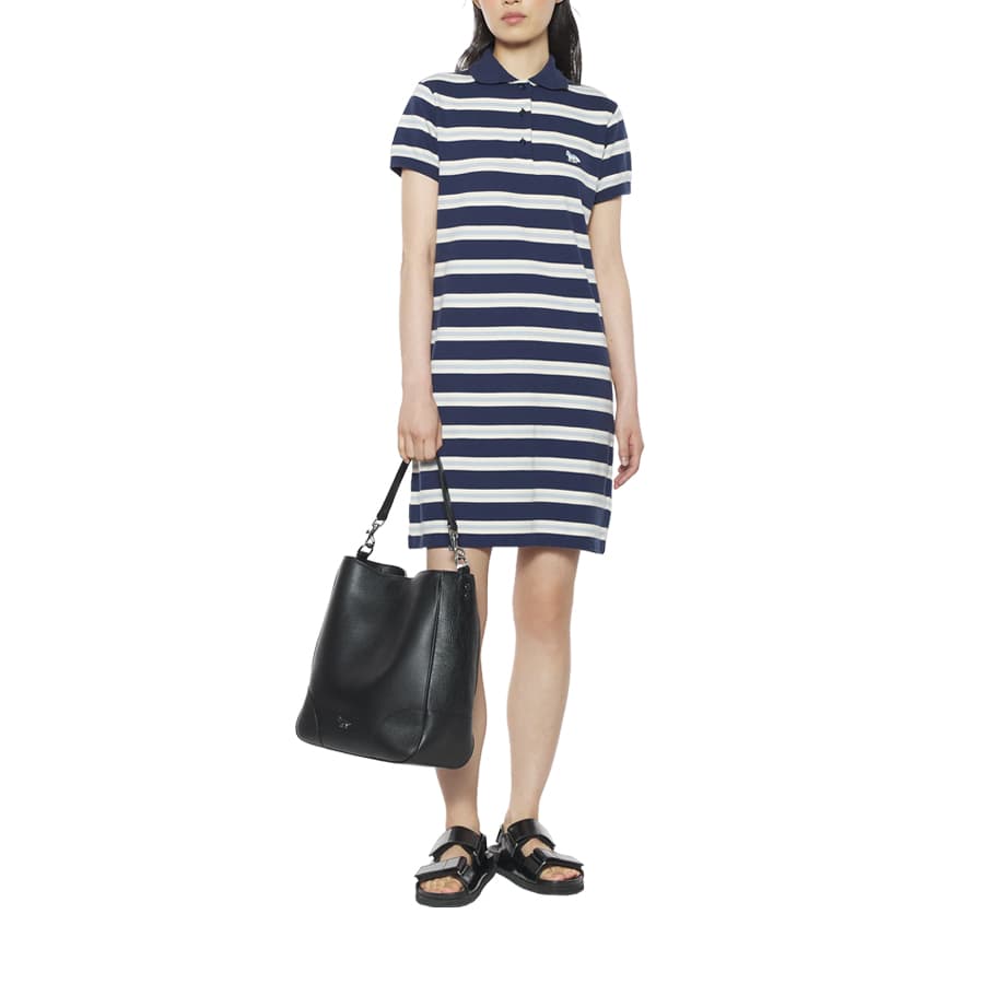 메종키츠네 여성 베이비폭스 패치 스트라이프 폴로 피케 원피스 (네이비) OW01619KJ7010 0239