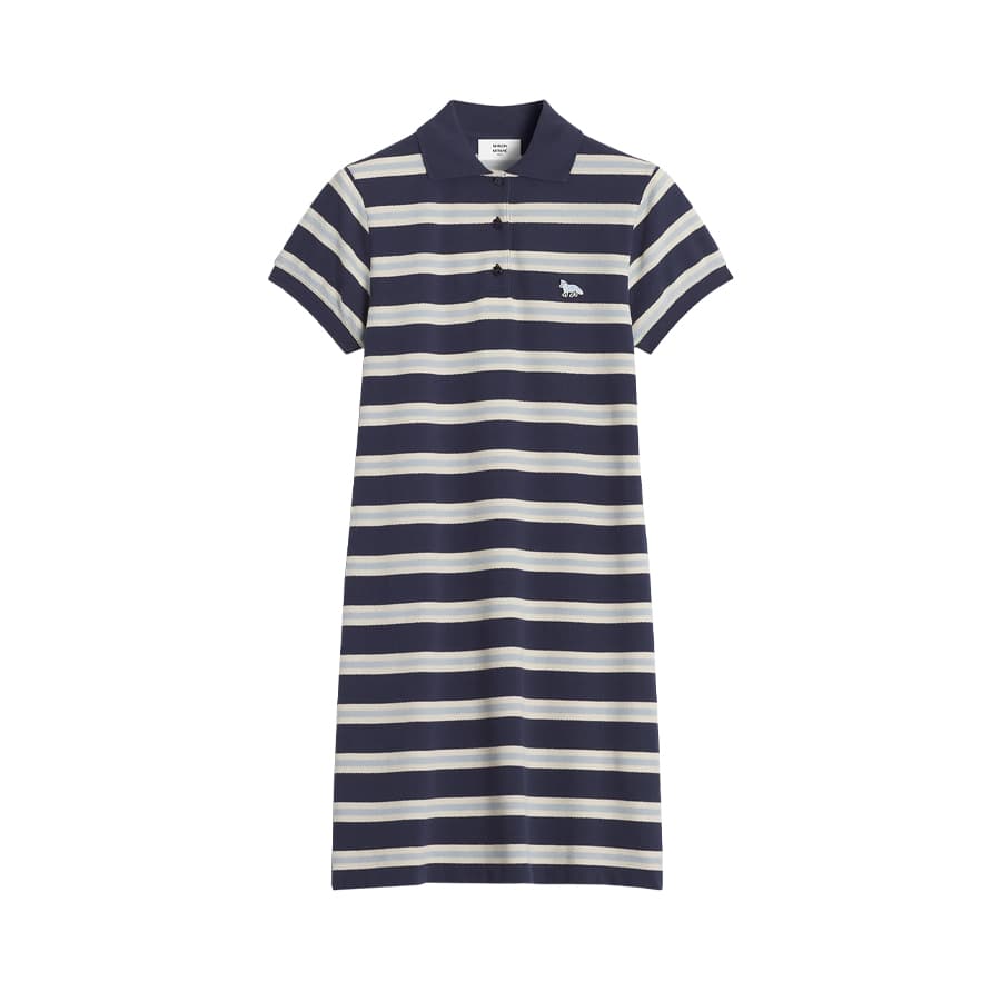 메종키츠네 여성 베이비폭스 패치 스트라이프 폴로 피케 원피스 (네이비) OW01619KJ7010 0239