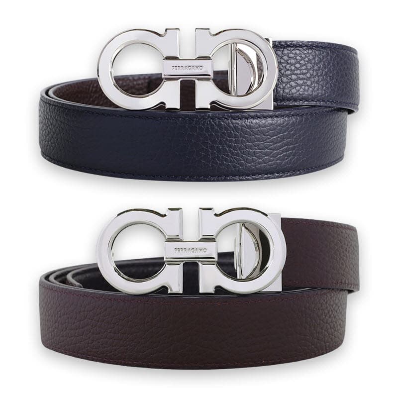 디몬트 페레가모 남성 더블 간치니 리버시블 레더 벨트(네이비/브라운) 670428 0780487