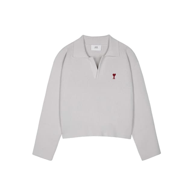 아미 여성 하트 로고 오픈 폴로 니트 초크 UPL346-KN0042-193