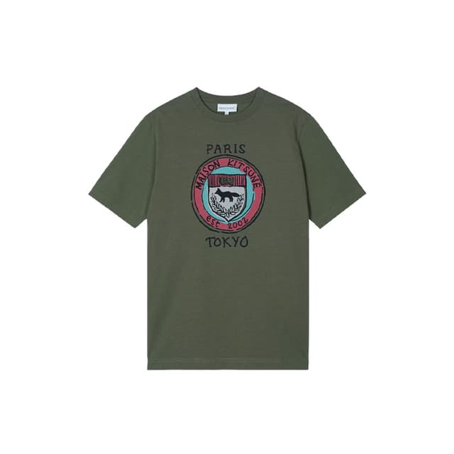 메종키츠네 남여공용 시티 코인즈 반팔티 카키 MM00110KJ0118-P384