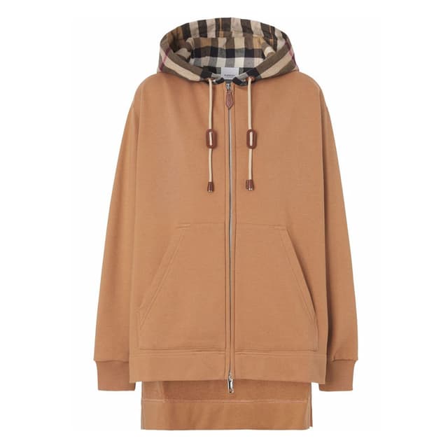당일배송버버리 여성 빈티지 체크 디테일 후드 집업 카멜 자켓 8043180 1420