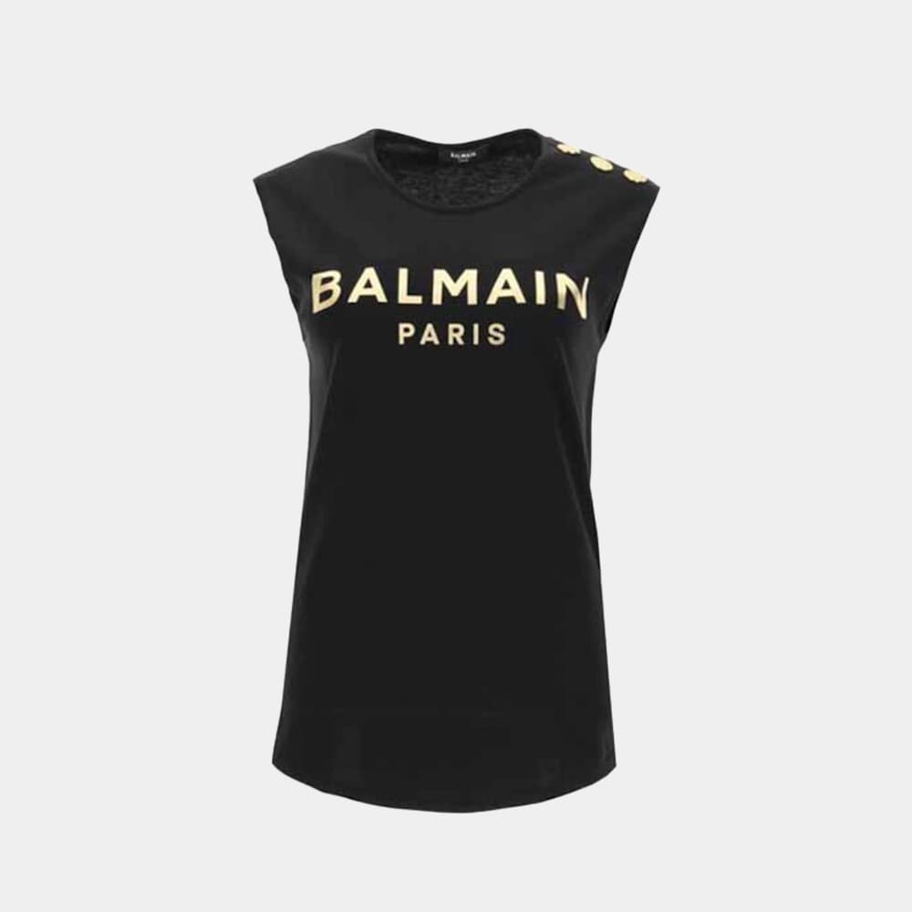 당일배송발망 여성 금장로고 골드버튼 탑 슬리브리스 블랙 YF1EB005BB28 EAD