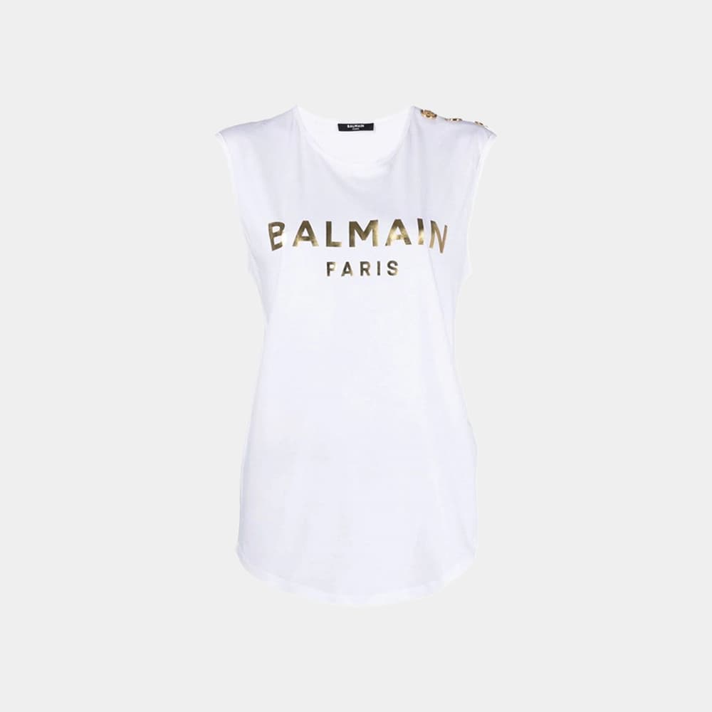 당일배송발망 여성 금장로고 골드버튼 탑 슬리브리스 화이트 YF1EB005BB28 GAD