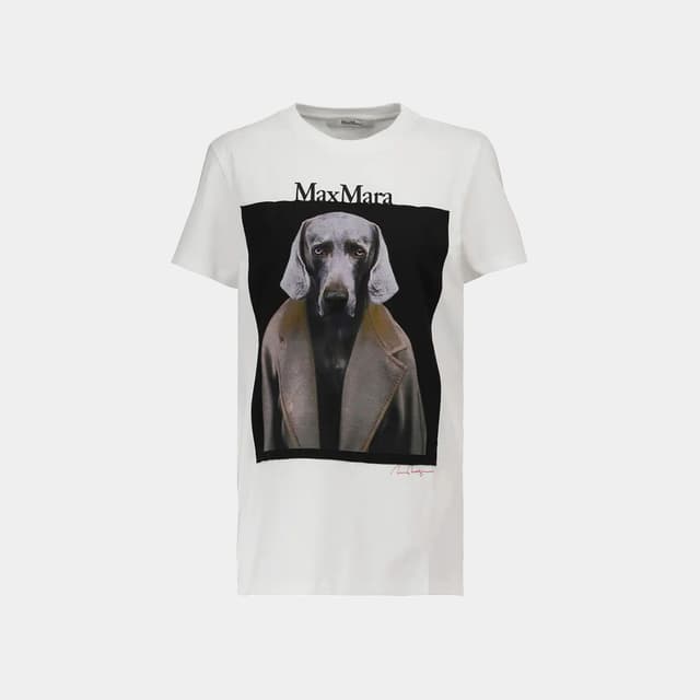 당일배송막스마라 여성 도그스타 프린팅 퓨어 코튼 화이트 반팔 19460919600 005