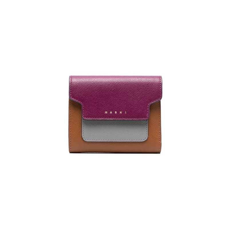 당일배송마르니 여성 골드로고 사피아노 3단 반지갑 플럼애쉬모카 지갑 PFMO0052U8LV520 Z563N