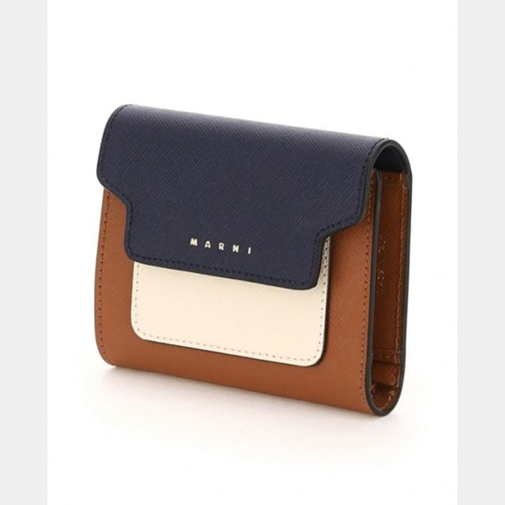 당일배송마르니 여성 골드로고 사피아노 3단 반지갑 블루블랙쉘모카 지갑 PFMO0052U8LV520 Z564N