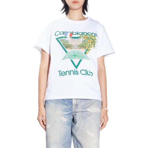 당일배송카사블랑카 여성 테니스클럽 로고 프린팅 라운드 화이트 반팔 WF22JTS002 06