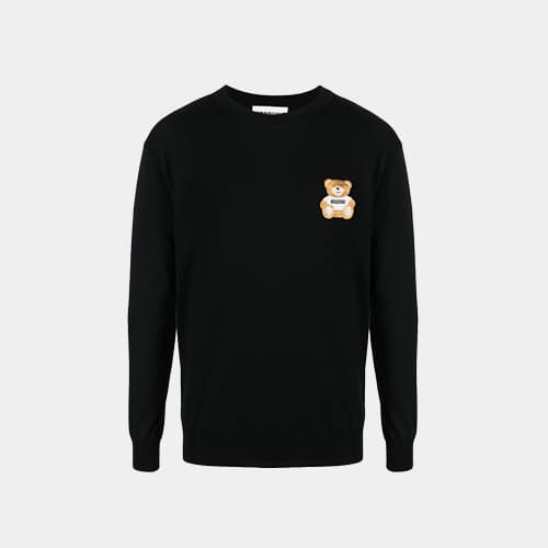 당일배송모스키노 남성 베어패치 울 크루넥 블랙 니트 ZRV09027000 0555