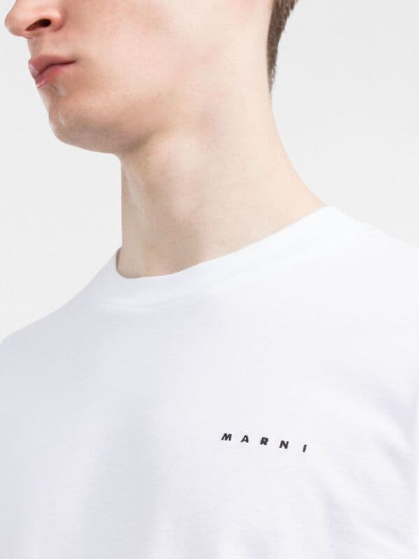 당일배송마르니 남성 로고 프린팅 라운드 화이트 반팔 HUMU0170X1 UTCZ57 00W01