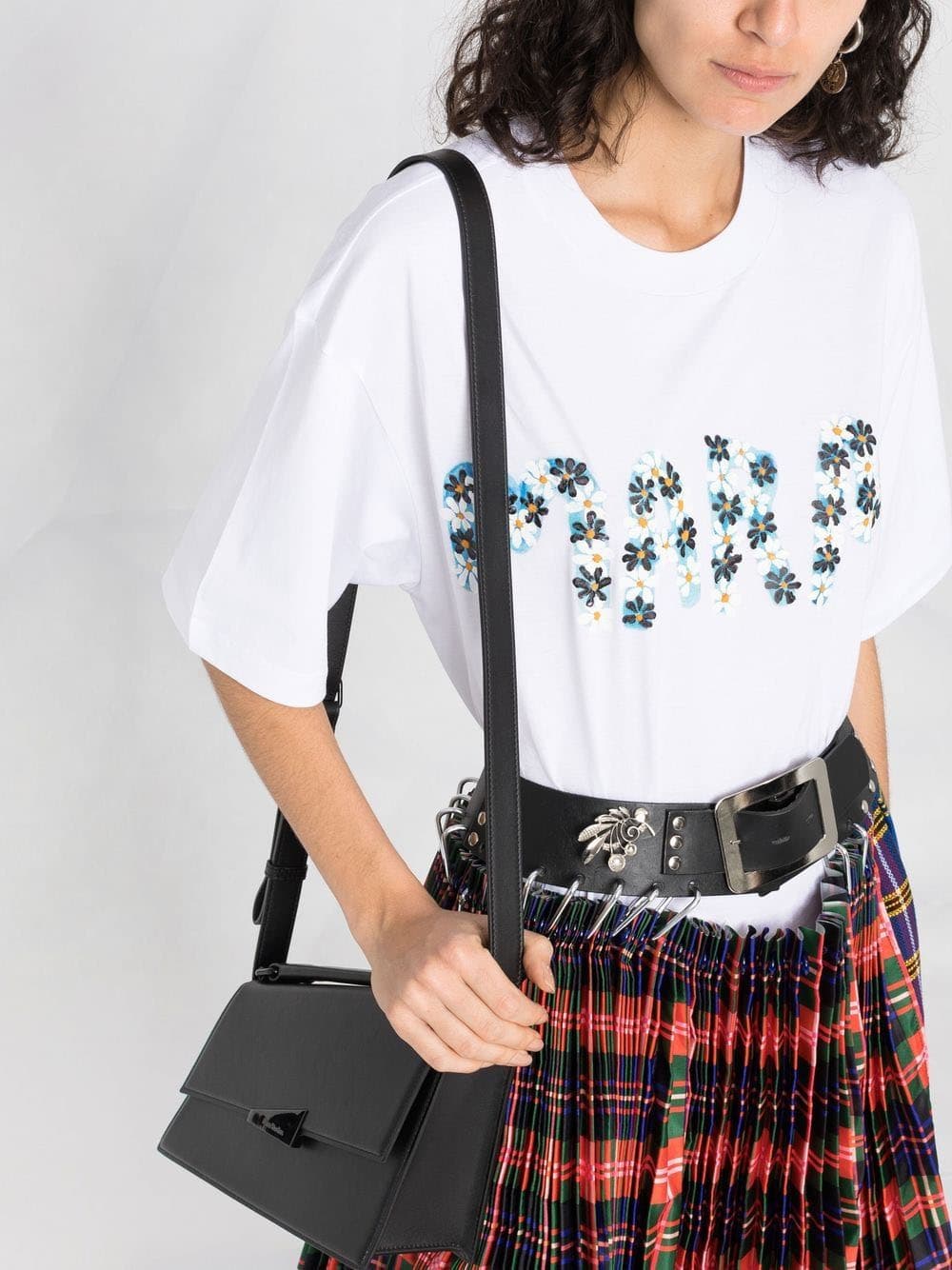 당일배송마르니 여성 데이지 플라워 로고 프린팅 라운드 화이트 반팔 THJET49EPMUSCT06DLW 01