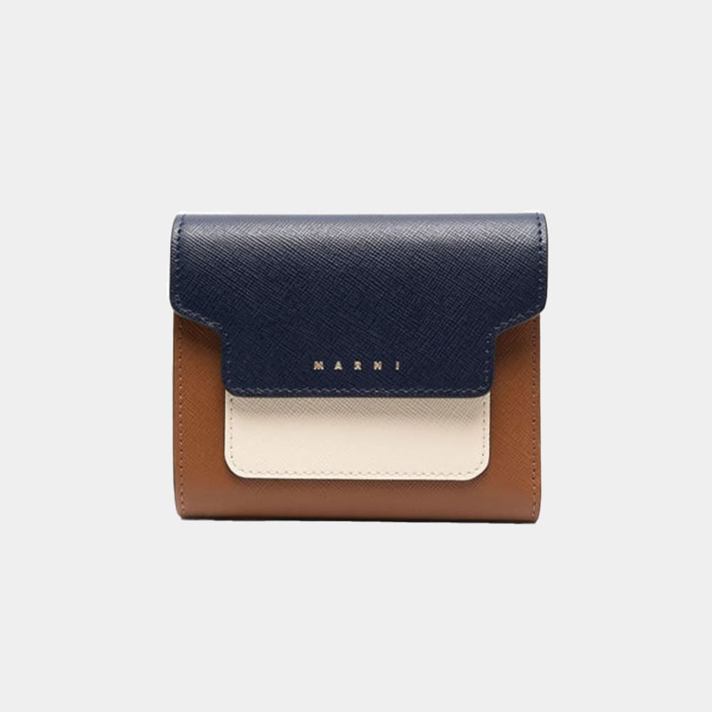 당일배송마르니 여성 골드로고 사피아노 3단 반지갑 블루블랙쉘모카 지갑 PFMO0052U8LV520 Z564N
