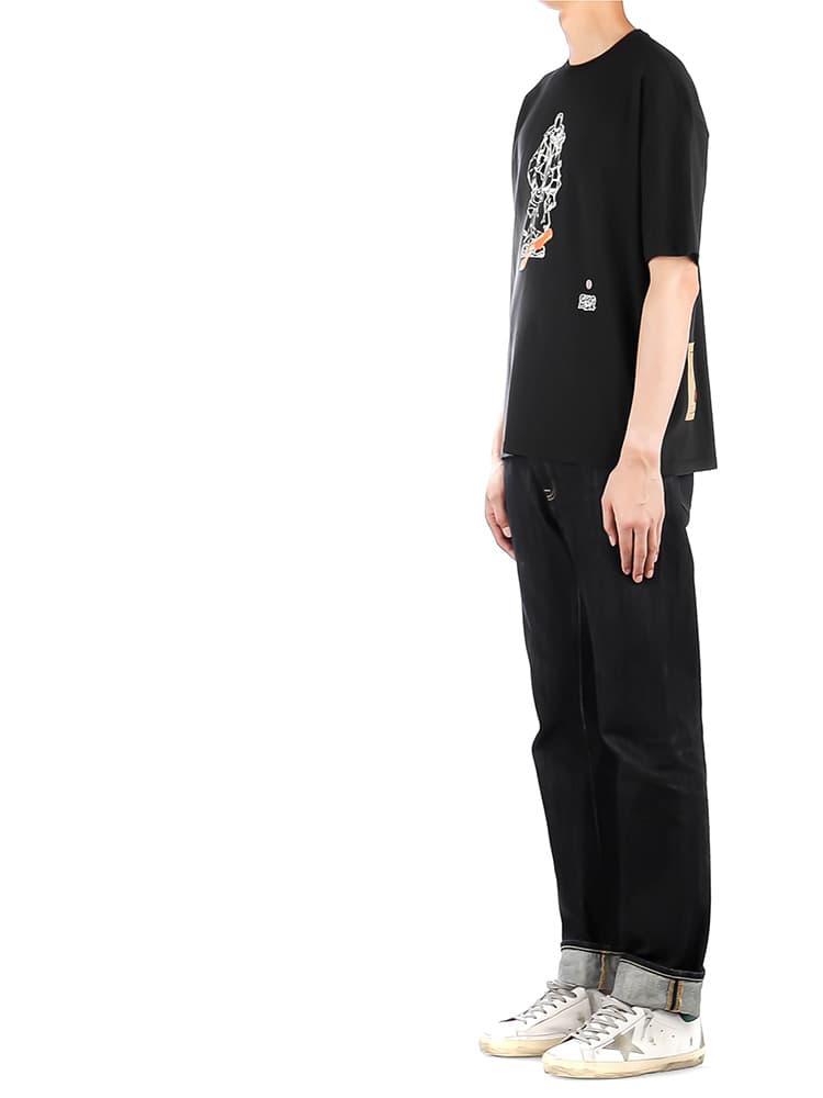 당일배송텐씨 남성 프론트 프린팅 루즈핏 라운드넥 반팔티셔츠 블랙 22CTCUH02101.A06338 999