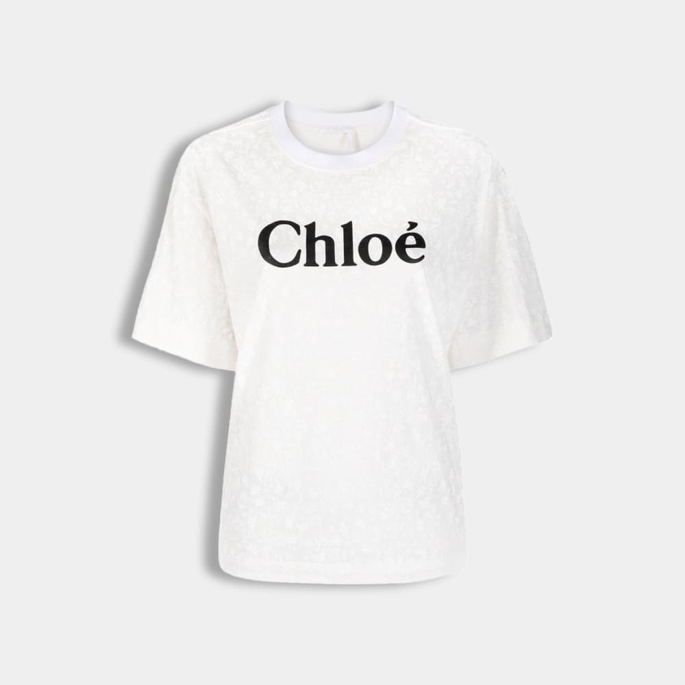 당일배송끌로에 여성 펀칭 포인트 오버 프린팅 코튼 반팔티셔츠 화이트 CHC21SJH83183 101