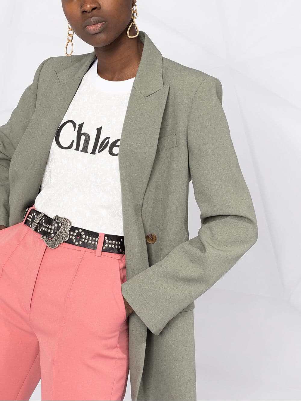 당일배송끌로에 여성 펀칭 포인트 오버 프린팅 코튼 반팔티셔츠 화이트 CHC21SJH83183 101