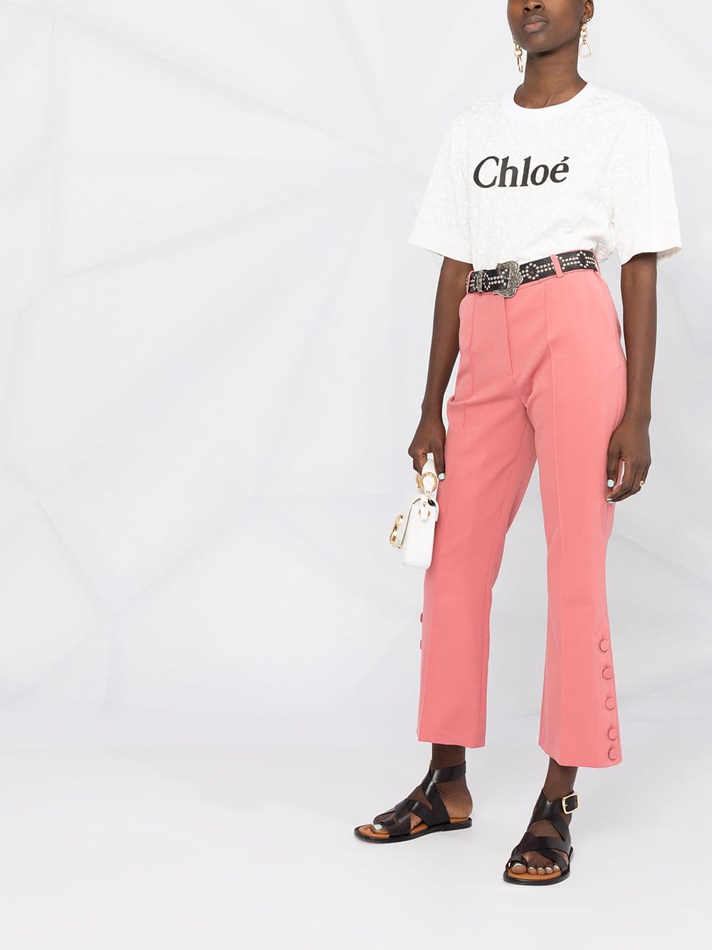 당일배송끌로에 여성 펀칭 포인트 오버 프린팅 코튼 반팔티셔츠 화이트 CHC21SJH83183 101