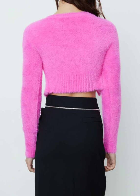 당일배송자크뮈스 여성 로고 스틸 플러피 오픈 크롭 가디건 핫핑크 22H223KN010 2380 430