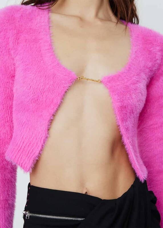 당일배송자크뮈스 여성 로고 스틸 플러피 오픈 크롭 가디건 핫핑크 22H223KN010 2380 430