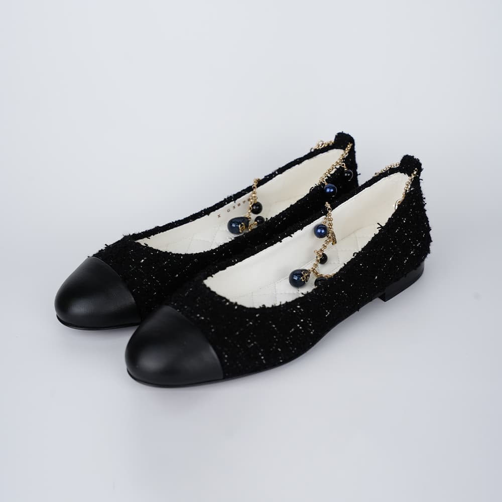 당일배송샤넬 체인 발레리나 플랫 슈즈 블랙 G38986