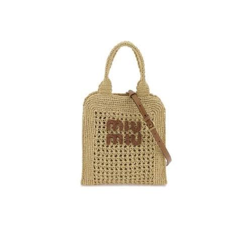 미우미우 로고 라피아 토트백 베이지 여성 5BA283 2DO1 F0A5T