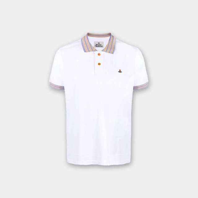 당일배송비비안웨스트우드 남성 스트라이프 반팔 카라 티셔츠 화이트 2H01000A J0009 A401