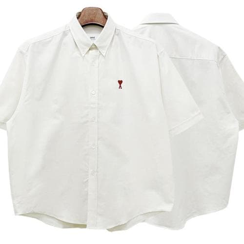 [논현 더팩토리](당일) 24SS 아미 하트 로고 박스핏 반팔 셔츠 초크 (HSH230 CO0031 193)