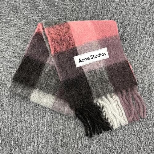 [논현 더팩토리](당일) 24FW 아크네 로고 패치 모헤어 체크 스카프 머플러 모브 (CA0084 DL3)