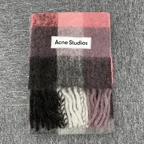 [논현 더팩토리](당일) 24FW 아크네 로고 패치 모헤어 체크 스카프 머플러 모브 (CA0084 DL3)