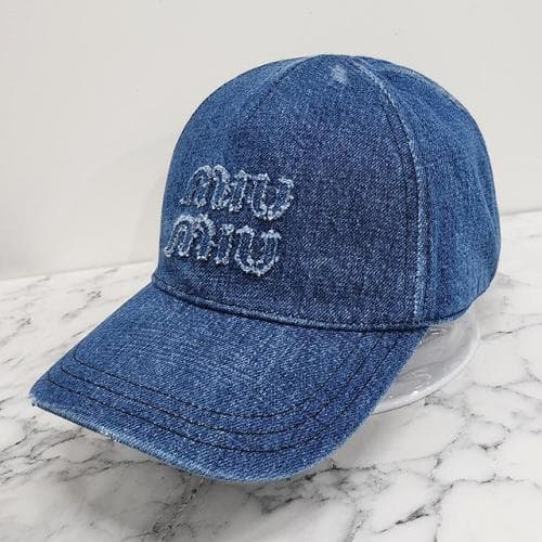 [논현 더팩토리](당일) 24FW 미우 미우 토널 자수 로고 데님 볼캡 모자 / 블루 (5HC179 2CL4 F0008)