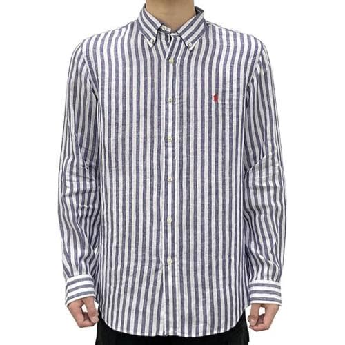 [논현 더팩토리](당일) 24SS 폴로 랄프 로렌 포니 로고 스트라이프 린넨 셔츠 (710837274 003)