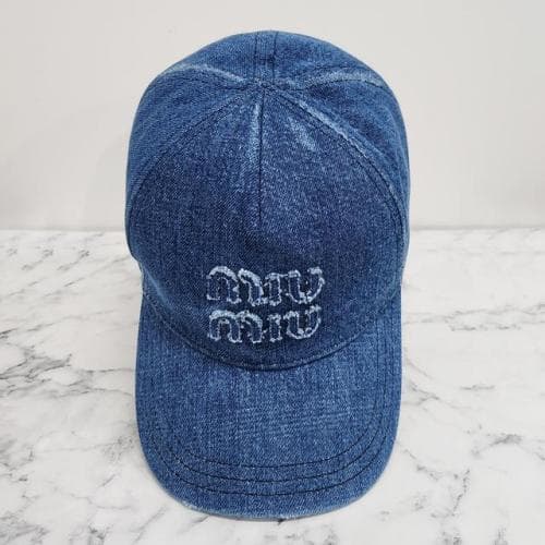 [논현 더팩토리](당일) 24FW 미우 미우 토널 자수 로고 데님 볼캡 모자 / 블루 (5HC179 2CL4 F0008)