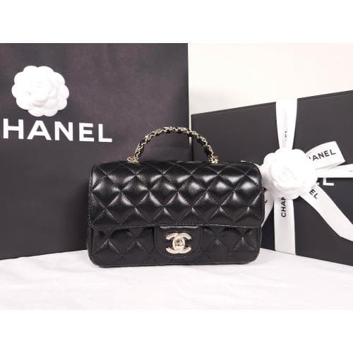 [국내배송] 쇼핑백 풀셋 샤넬 공방 큐빅 탑핸들 플랩백 뉴미니 블랙 AS4141 B13327 94305