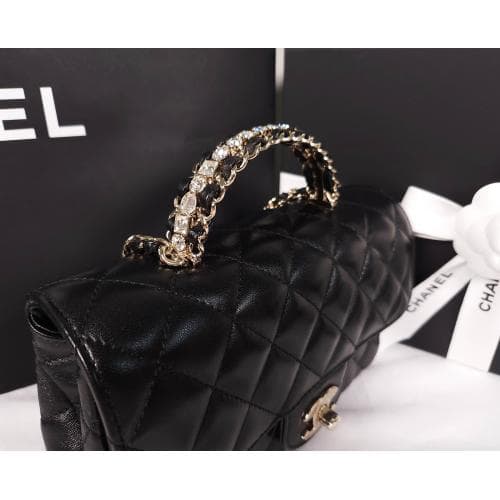 [국내배송] 쇼핑백 풀셋 샤넬 공방 큐빅 탑핸들 플랩백 뉴미니 블랙 AS4141 B13327 94305