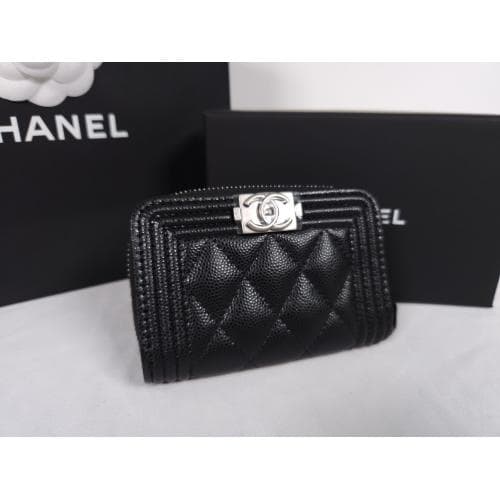 [국내배송] 쇼핑백 풀셋 샤넬 보이 지퍼 카드지갑 캐비어 블랙 A80602 B01489 94305