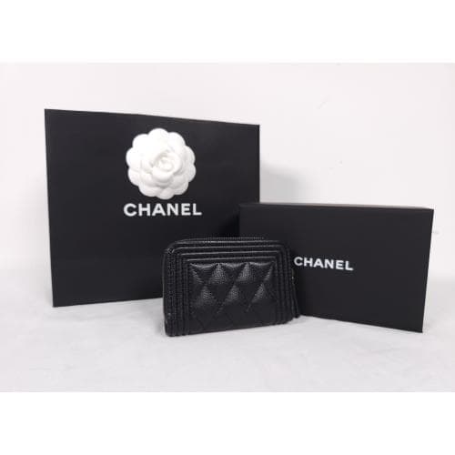 [국내배송] 쇼핑백 풀셋 샤넬 보이 지퍼 카드지갑 캐비어 블랙 A80602 B01489 94305