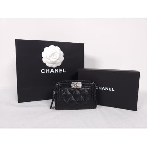 [국내배송] 쇼핑백 풀셋 샤넬 보이 지퍼 카드지갑 캐비어 블랙 A80602 B01489 94305