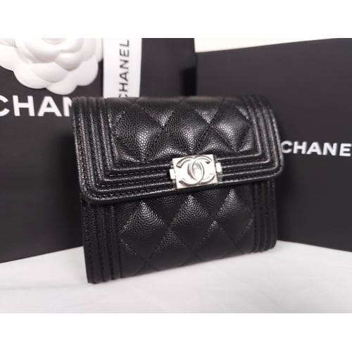 [국내배송] 쇼핑백 풀셋 샤넬 보이 캐비어 반지갑 은장 블랙 A80734 B01489 94305