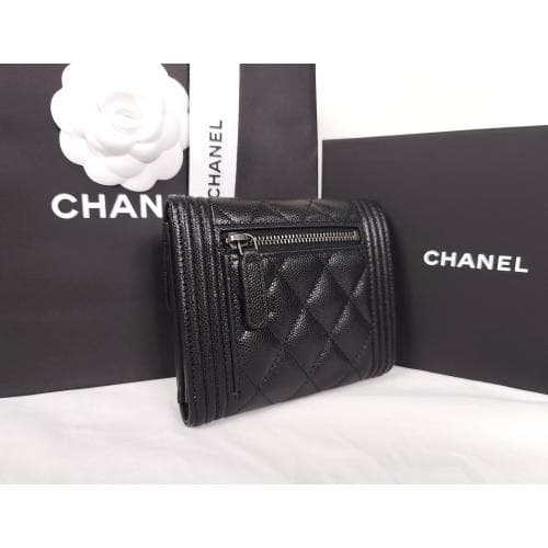 [국내배송] 쇼핑백 풀셋 샤넬 보이 캐비어 반지갑 은장 블랙 A80734 B01489 94305