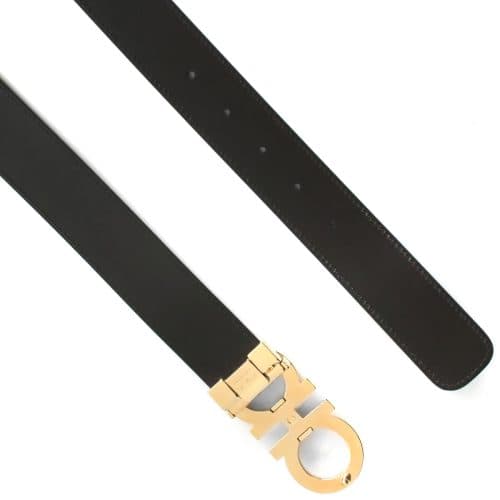 22SS 페라가모 간치니 양면 벨트  블랙 히코리 다크 브라운 675542
