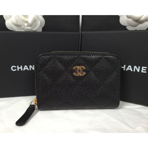 [국내배송] 쇼핑백 풀셋 샤넬 클래식 지퍼 카드지갑 AP0216 금장/은장